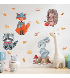 Kids Room Decoration Self Adhesive Cartoon Forest Wall Stickers Animals