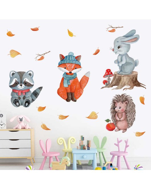 Kids Room Decoration Self Adhesive Cartoon Forest Wall Stickers Animals