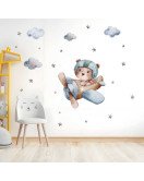 Removable Cartoon Bear Drive Airplane Sticker For Baby Room Wall