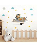 Self Adhesive Cartoon Bear With Airplane Kindergarten Wall Stickers