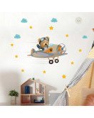 Self Adhesive Cartoon Bear With Airplane Kindergarten Wall Stickers