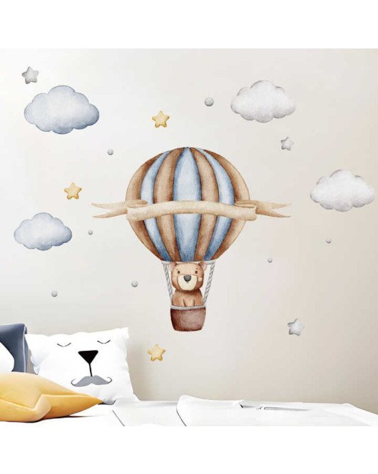 Cartoon Hot Air Balloon Removable Self Adhesive Cloud Wall Stickers Baby Room Kids