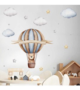 Cartoon Hot Air Balloon Removable Self Adhesive Cloud Wall Stickers Baby Room Kids