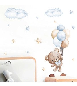 Removable Cartoon Bear With Balloon Kindergarten Wall Stickers