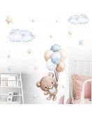 Removable Cartoon Bear With Balloon Kindergarten Wall Stickers