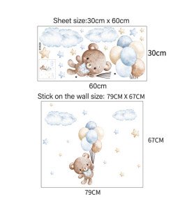Removable Cartoon Bear With Balloon Kindergarten Wall Stickers