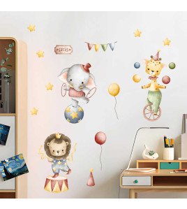 Self Adhesive Cartoon Circus Troupe Animal Corridor Kindergarten Wall Stickers