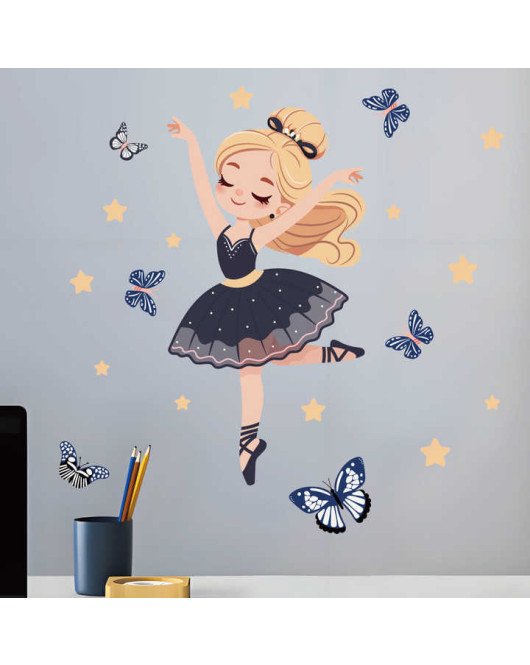 Self Adhesive Cartoon Butterfly Baby Girl Ballet Wall Sticker