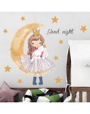 High Quality Self Adhesive Moon Princess With Star Wall Stickers For Baby Girls