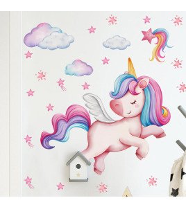 Cartoon Unicorn Cloud Self-adhesive Vinyl Waterproof Kids' Room Bedroom Wall Stickers 30*60 For Baby Girl - Model Sf36323