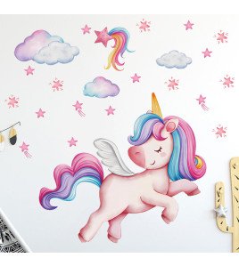 Cartoon Unicorn Cloud Self-adhesive Vinyl Waterproof Kids' Room Bedroom Wall Stickers 30*60 For Baby Girl - Model Sf36323