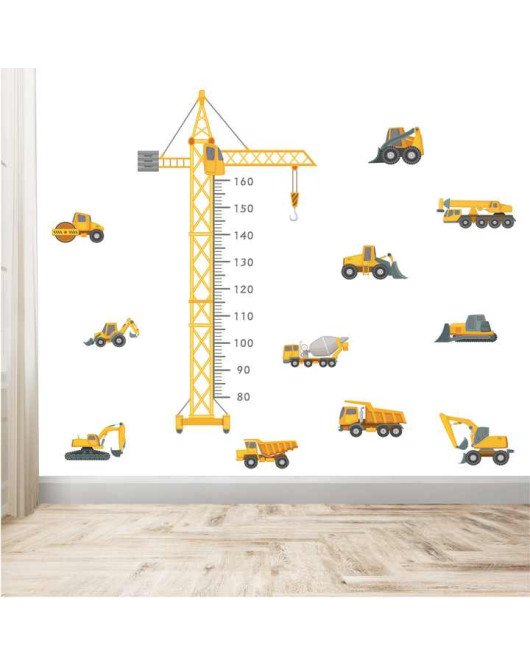 Home Decoration Cartoon Height Measure Excavator Nursery Wall Stickers Decal