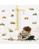 Home Decoration Cartoon Height Measure Excavator Nursery Wall Stickers Decal