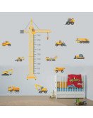 Home Decoration Cartoon Height Measure Excavator Nursery Wall Stickers Decal