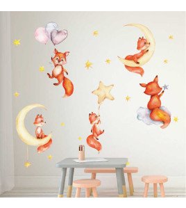 Latest Self Adhesive 3D Fox With Moon Cartoon Baby Room Decor Wall Stickers