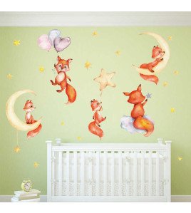 Latest Self Adhesive 3D Fox With Moon Cartoon Baby Room Decor Wall Stickers