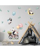 Self Adhesive Baby Room Wall Sticker New Design Pandas Ride Bicycles Stickers For Kids Room Decoration