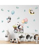 Self Adhesive Baby Room Wall Sticker New Design Pandas Ride Bicycles Stickers For Kids Room Decoration