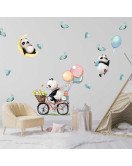 Self Adhesive Baby Room Wall Sticker New Design Pandas Ride Bicycles Stickers For Kids Room Decoration