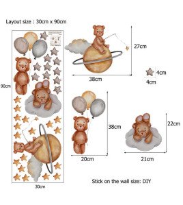 New Design Planet Cute Bear Decor Baby Wall Stickers Bedroom