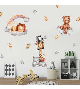 Self Adhesive Cute Bear Rainbow Sticker Removable Gold Butterfly Decor Baby Wall Stickers Bedroom