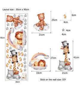 Self Adhesive Cute Bear Rainbow Sticker Removable Gold Butterfly Decor Baby Wall Stickers Bedroom