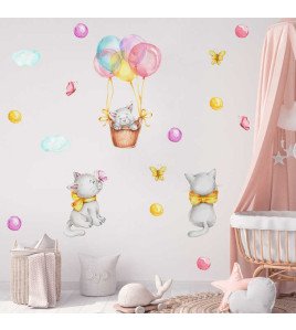 Removable Cartoon Cute Cat And Dot Decor Baby Room Wall Sticker For Kid