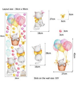 Removable Cartoon Cute Cat And Dot Decor Baby Room Wall Sticker For Kid