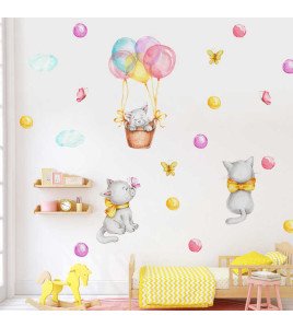 Removable Cartoon Cute Cat And Dot Decor Baby Room Wall Sticker For Kid