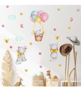 Removable Cartoon Cute Cat And Dot Decor Baby Room Wall Sticker For Kid