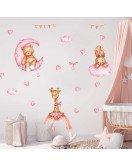 Self Adhesive Cute Bear Pink Rainbow Wall Stickers For Kids Bedroom