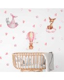 Self Adhesive Rabbit And Bear Deer Pink Star Hot Air Balloon Baby Wall Stickers Bedroom