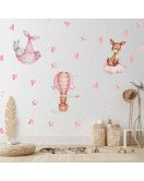 Self Adhesive Rabbit And Bear Deer Pink Star Hot Air Balloon Baby Wall Stickers Bedroom