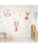 Self Adhesive Rabbit And Bear Deer Pink Star Hot Air Balloon Baby Wall Stickers Bedroom
