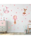 Self Adhesive Rabbit And Bear Deer Pink Star Hot Air Balloon Baby Wall Stickers Bedroom