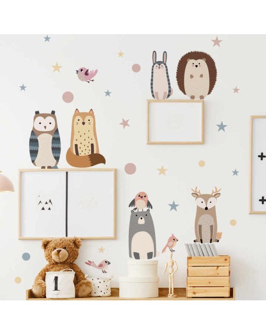 Self Adhesive Cartoon Animal With Stars Living Room Children's Room Decor Wall Stickers