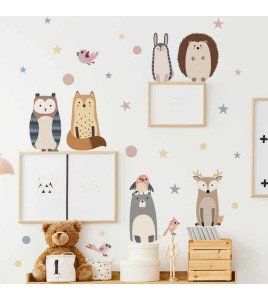 Self Adhesive Cartoon Animal With Stars Living Room Children's Room Decor Wall Stickers