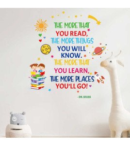 Removable Adhesive Library Cartoon Read Book Inspirational Quote Wall Stickers For School Decorations