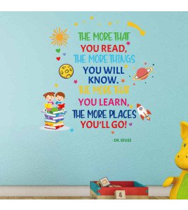 Removable Adhesive Library Cartoon Read Book Inspirational Quote Wall Stickers For School Decorations