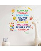 Removable Adhesive Library Cartoon Read Book Inspirational Quote Wall Stickers For School Decorations