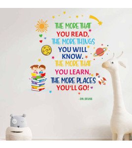 Removable Adhesive Library Cartoon Read Book Inspirational Quote Wall Stickers For School Decorations