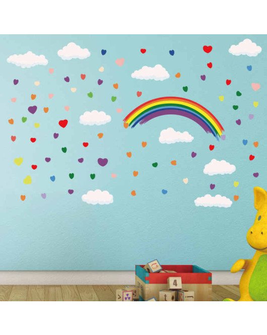 Children's Bedroom Decoration Cartoon 3d Cloud Heart Rainbow Wall Sticker