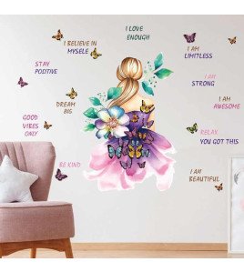 Home Decoration Bedroom Butterfly Flower Cartoon Girl Inspiration Wall Stickers