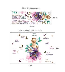 Home Decoration Bedroom Butterfly Flower Cartoon Girl Inspiration Wall Stickers