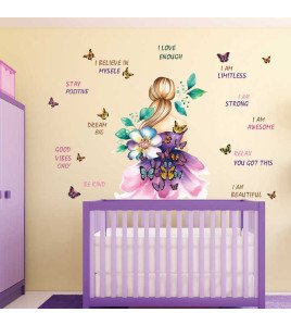 Home Decoration Bedroom Butterfly Flower Cartoon Girl Inspiration Wall Stickers