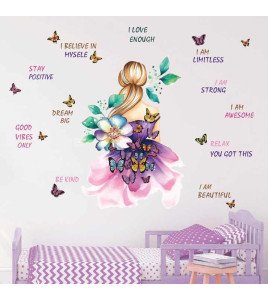 Home Decoration Bedroom Butterfly Flower Cartoon Girl Inspiration Wall Stickers