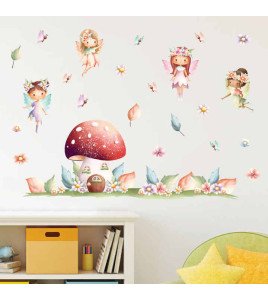 Removable Cartoon Baby Girl Mushroom Castle Wall Decals Kids Room