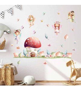 Removable Cartoon Baby Girl Mushroom Castle Wall Decals Kids Room