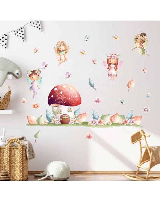 Removable Cartoon Baby Girl Mushroom Castle Wall Decals Kids Room Removable Cartoon Baby Girl Mushroom Castle Wall Decals Kids Room
