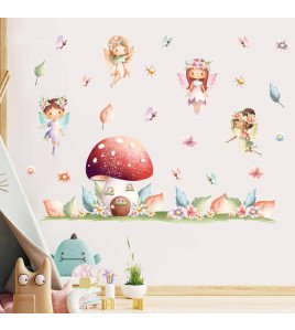 Removable Cartoon Baby Girl Mushroom Castle Wall Decals Kids Room